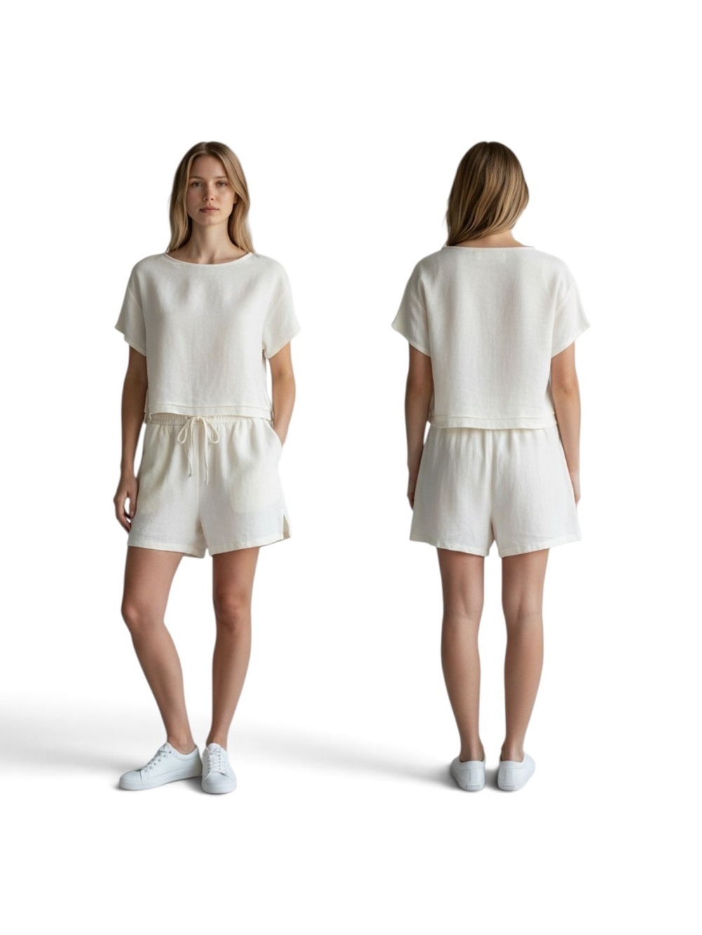 Petal & Pup Set- White Top Drawstring Shorts